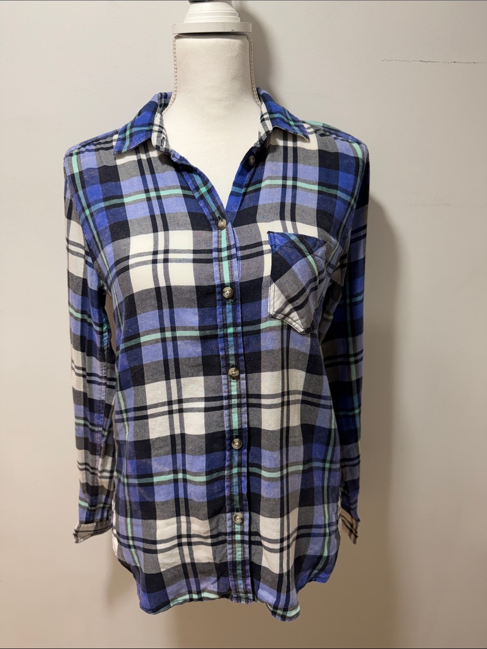 American Eagle Boyfriend Plaid Shirt Classic Grunge Street Cowboy Ranch XS Top